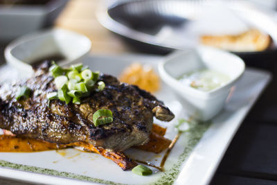 Close-up of food served in plate