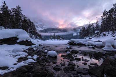 Scenic view of frozen lake against sky during winter