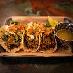 High angle view of food on table