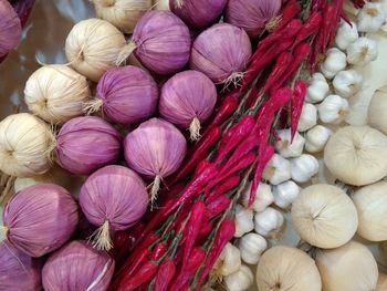 High angle view of vegetables for sale in market