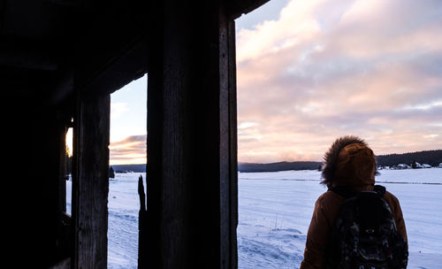 Rear view of person overlooking landscape