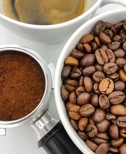 High angle view of coffee beans on table