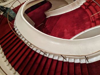 High angle view of red and stage