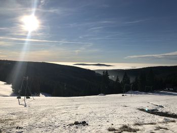 Scenic view of snowcapped mountains against sky