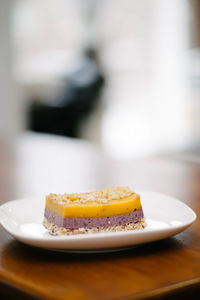 Close-up of dessert in plate on table