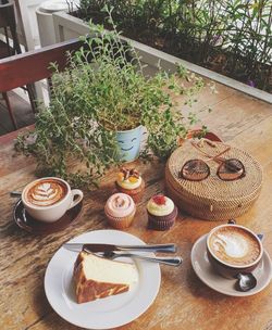 High angle view of breakfast on table