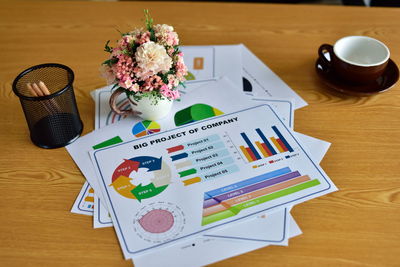 High angle view of various flower on table