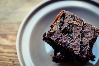 Close-up of brownie served in plate