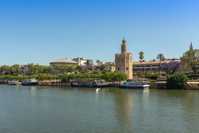 View of the guadalquivir river and the torre del oro, seville, spain