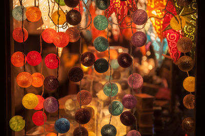 Market stall on christmas market with illuminated objects