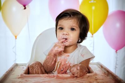 Portrait of cute boy at home