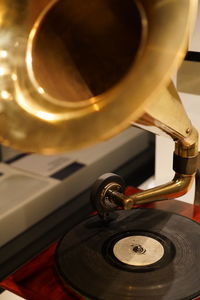High angle view of gramophone