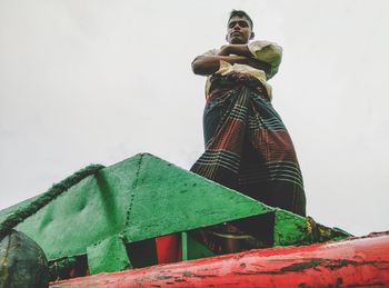 Low angle view of statue against clear sky