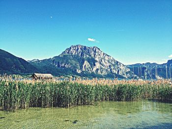 Scenic view of mountains against clear sky