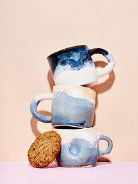 Close-up of cookies against white background