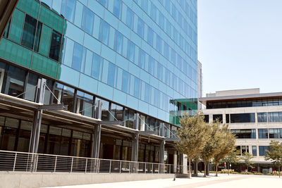 Low angle view of modern building against clear sky