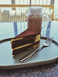 Close-up of cake in plate on table