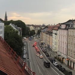 High angle view of street amidst buildings in city