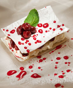 High angle view of dessert on table