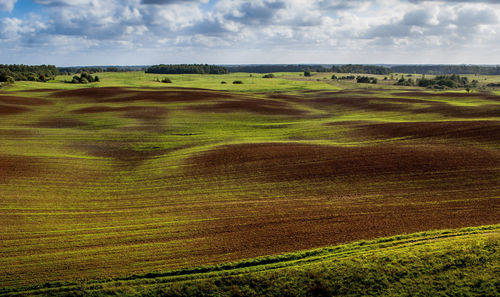 Scenic view of farm against sky