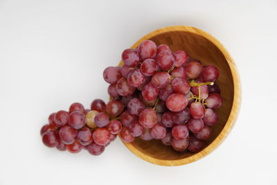 Directly above shot of grapes in plate against white background