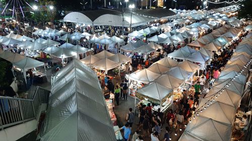 High angle view of people at market