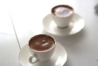 Close-up of coffee cup on table