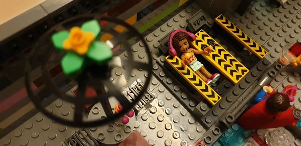 High angle view of toy toys