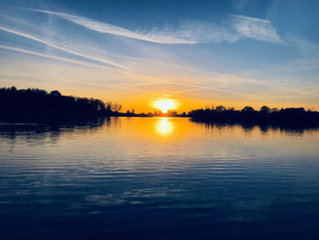 Scenic view of lake against sky during sunset