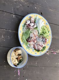 High angle view of breakfast served on table