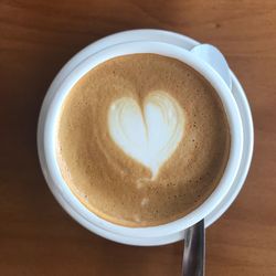 Directly above shot of coffee cup on table