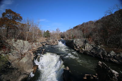 Scenic view of waterfall against sky