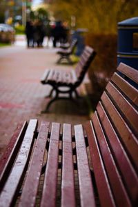 Close-up of empty bench on table