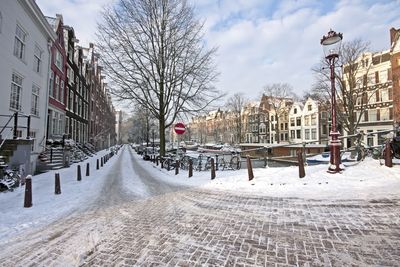 Snowy amsterdam in winter in the netherlands