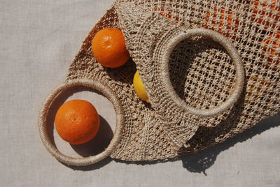 High angle view of orange fruit on table