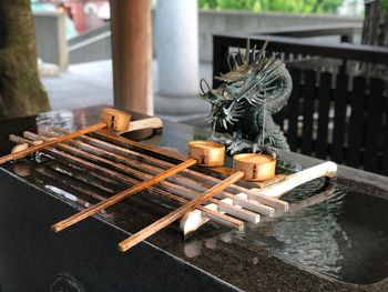 Japanese fountain in garden