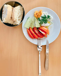 High angle view of meal served on table