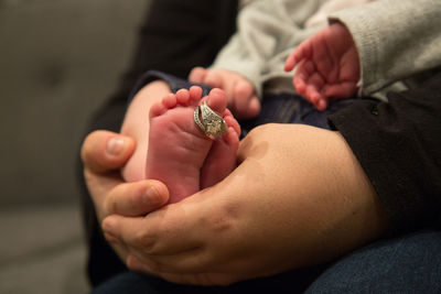 Close-up of woman holding hands