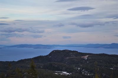 Scenic view of mountains against cloudy sky