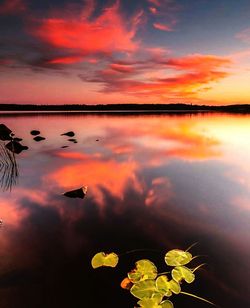 Scenic view of lake at sunset