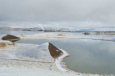 Scenic view of sea against sky during winter