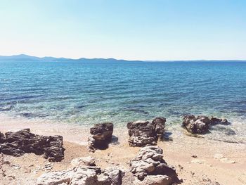 Scenic view of sea against clear sky