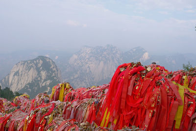 Scenic view of red mountain against sky