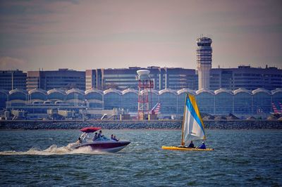 Boat sailing in river