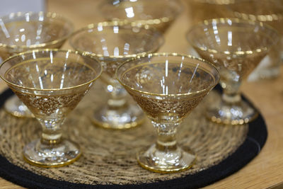 Close-up of beer glass on table