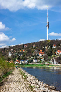 River amidst buildings against sky