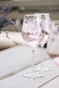 Close-up of wine in glass on table