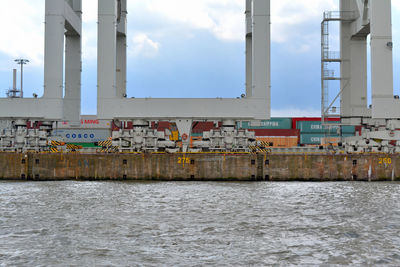 River in front of bridge against sky