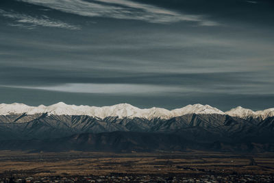 Scenic view of snowcapped mountains against sky