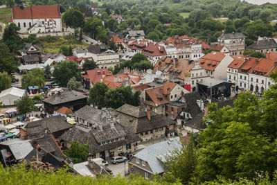 High angle view of buildings in town